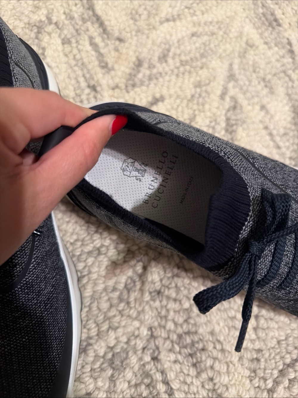 Brunello Cucinelli Navy and Gray Knit Lace-Up Sneakers - Picture 10 of 11